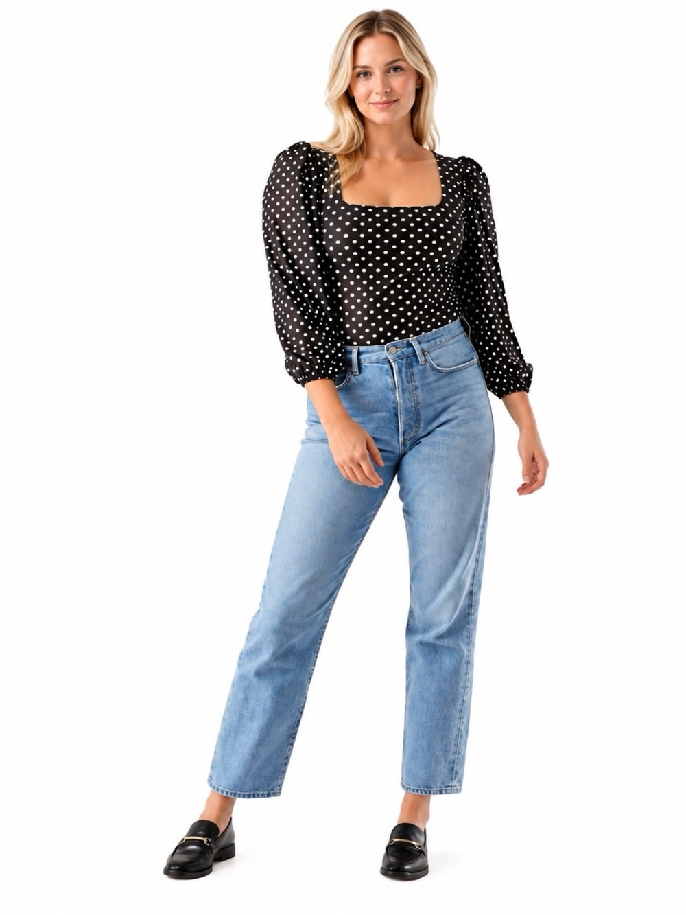 Smith & Quinn Colette Square Neck 3/4 Sleeve Top Lovers Dot Women Size L